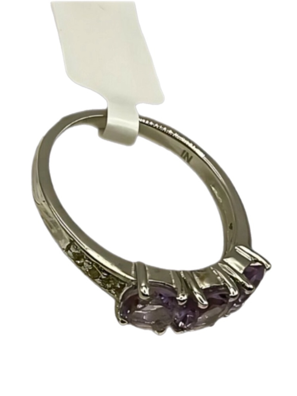 Amethyst Topaz Ring Three-Stone Round Cut Rhodium Sterling Silver Purple W 7 NWT - Picture 5 of 17